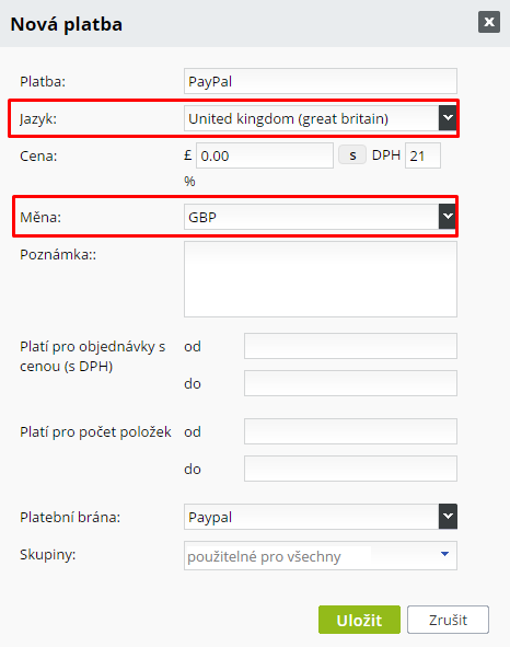 Nastavení platby za objednávku ve vícejazyčném e-shopu