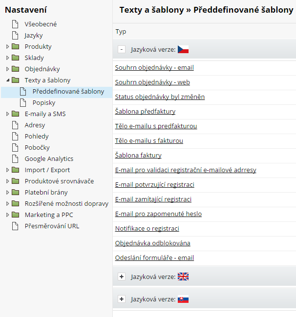 Šablony zpráv pro vícejazyčný e-shop