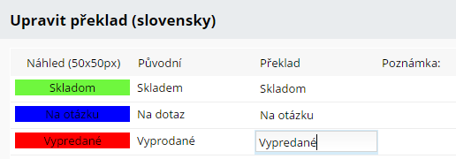 Skladové statusy v jazykové verzi