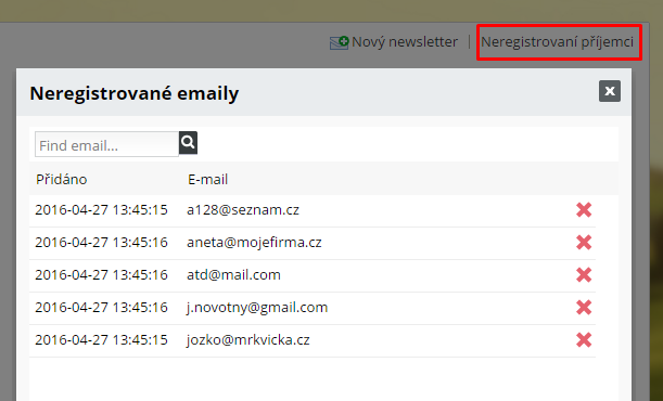 neregistrovaní příjemci newsletteru