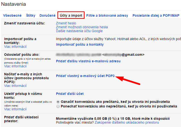 přidat vlastni email do Gmailu POP3