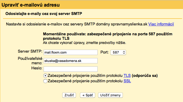 nastavení SMTP