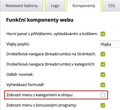 deaktivace kategorií eshopu - ByznysWeb