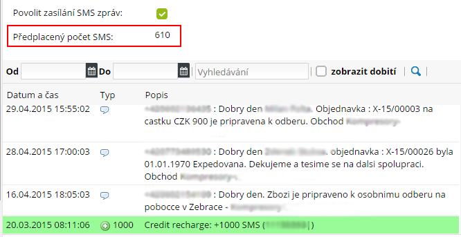 kredit na sms a odeslané SMS