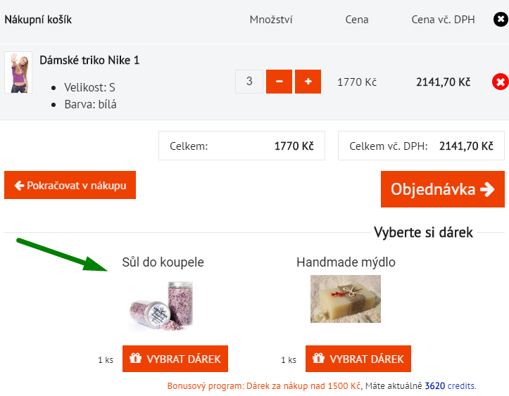 Bonusy se dají vybrat v košíku