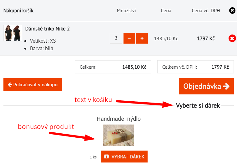 dárek k nákupu zdarma v nákupním košíku