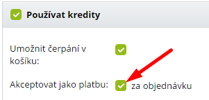 platba kredity za objednávku