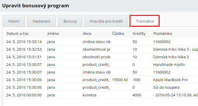 transakce bonusového programu