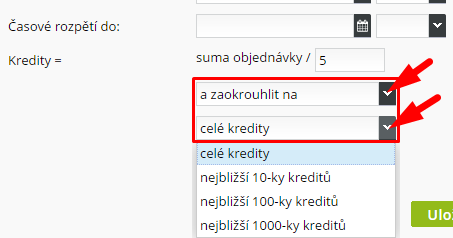 zaokrouhlování kreditů za objednávku