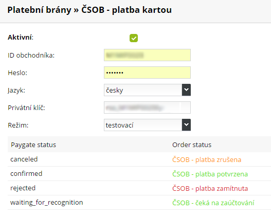 platba kartou implementace