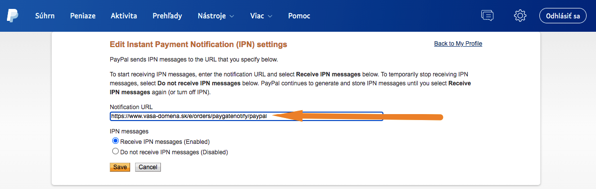 nastavení IPN v PayPale