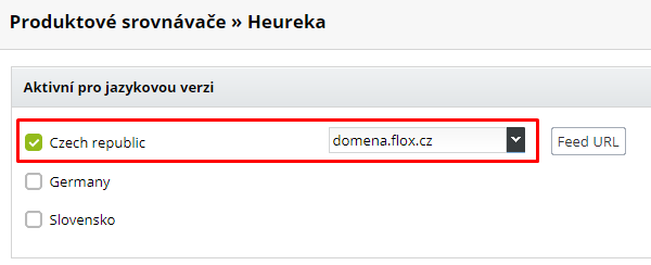 Aktivní XML feed pro jazykovou verzi