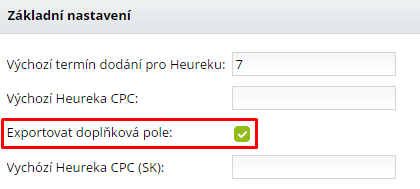 export doplňkých polí do Heureka XML feedu