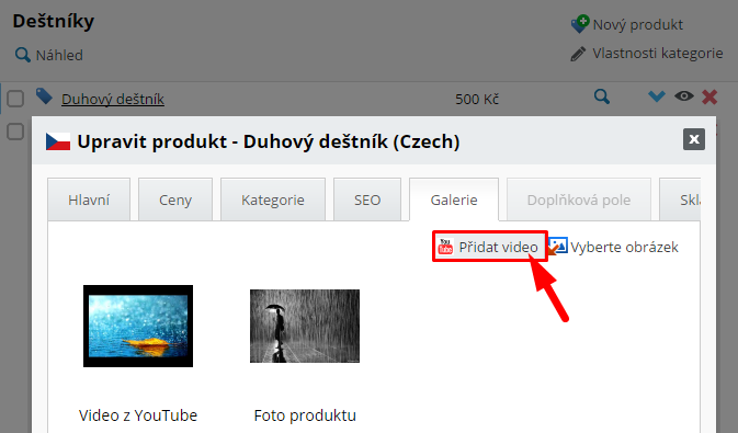 video v produktové galerii