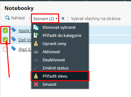 hromadně přiřadit slevu