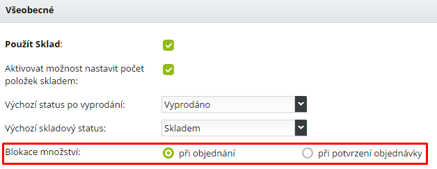 blokování položek v skladu