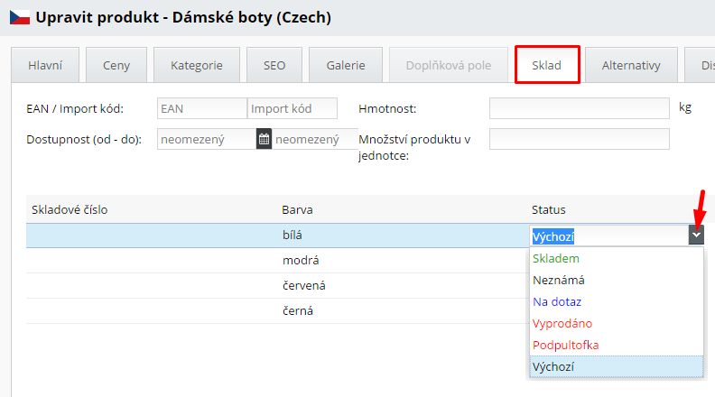 nastavení statusů: možnosti pro skladový systém