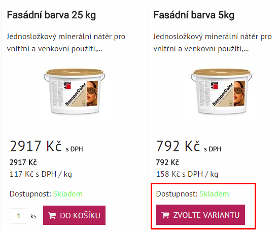 skladové dostupnosti v anotacích produktů