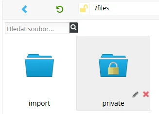 Správa souborů v e-shopu: adresář private pro soukromý obsah.
