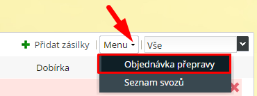 objednávka přepravy u dopravce