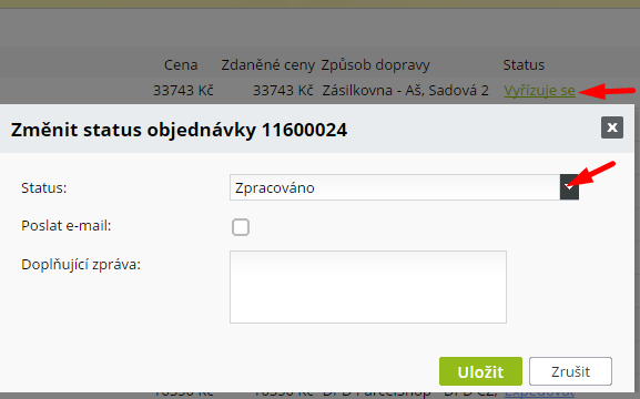 status objednávky