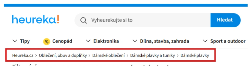 cesta kategorií - Heureka