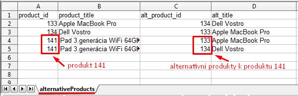 xls soubor určený k přiřazení alternativních produktů