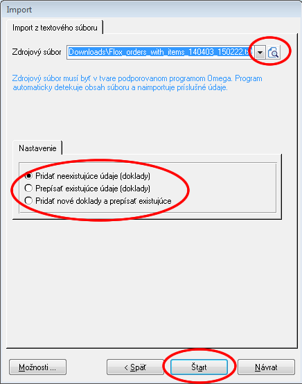 Nastavení importu do Omegy