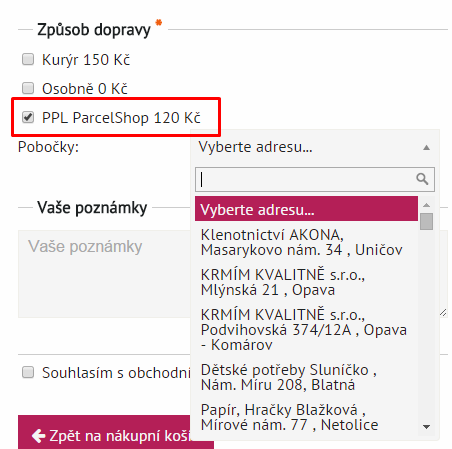 síť odběrných míst PPL parcelshop