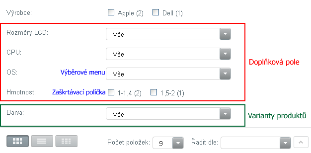 Takto může vypadat vyhledávání s aktivovanými parametry na frontendu vašeho eshopu