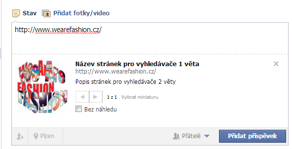 odkaz webové stránky na Facebooku