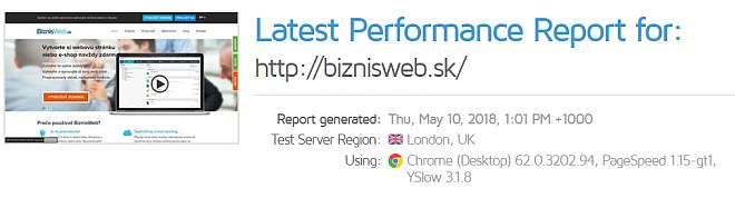 GTMetrix test rychlosti CMS