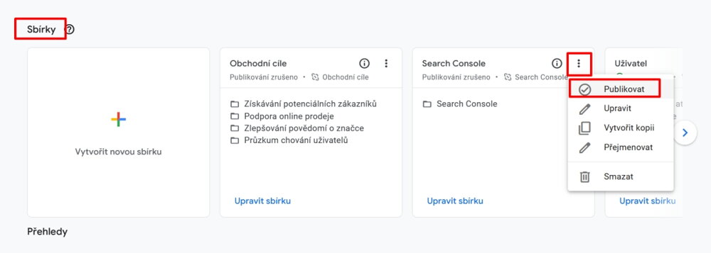 Knihovna - Sbírky - Publikovat Search Console -  GA4