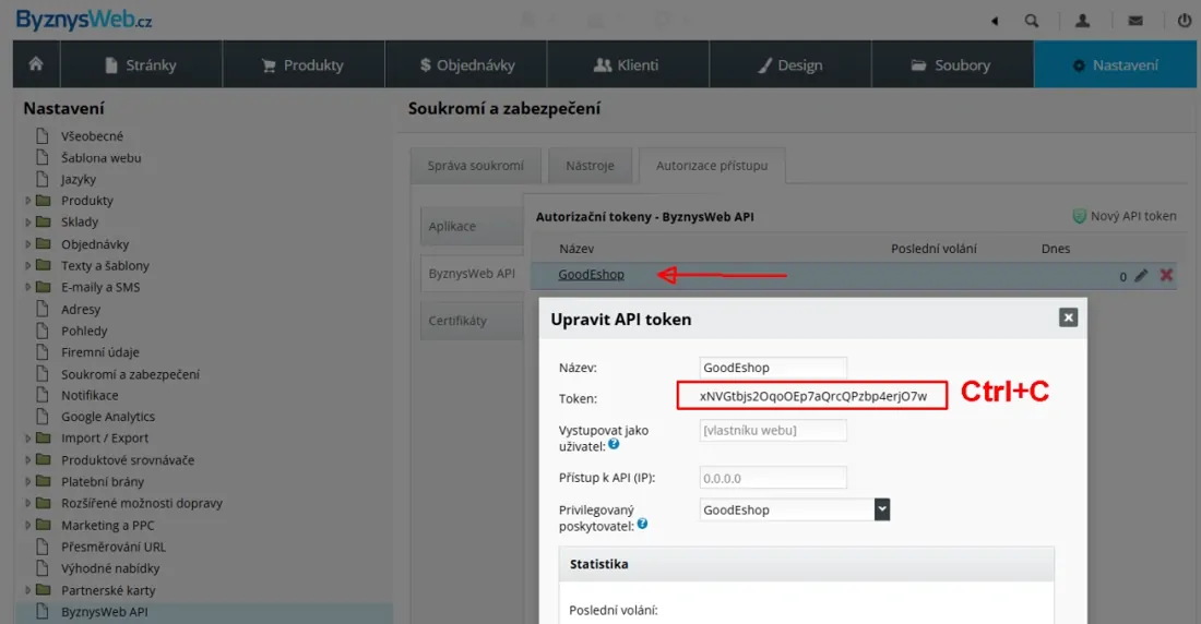 Kopírování Tokenu pro GoodEshop