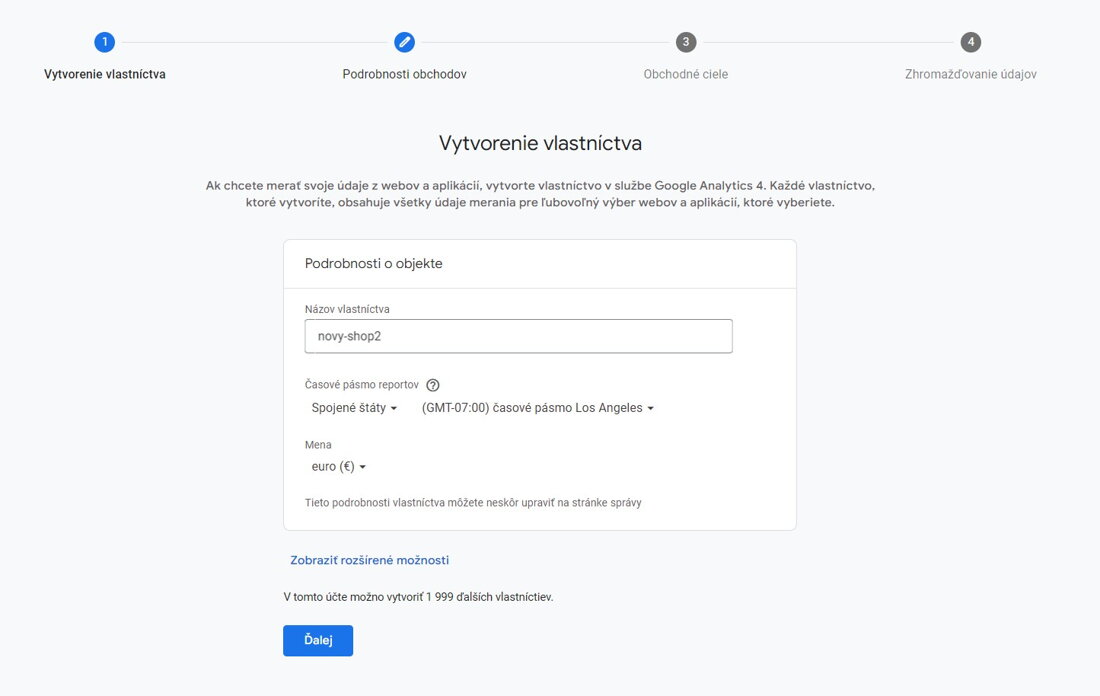 Vytvoření vlastnictví - jak aktivovat Google Analytics 4