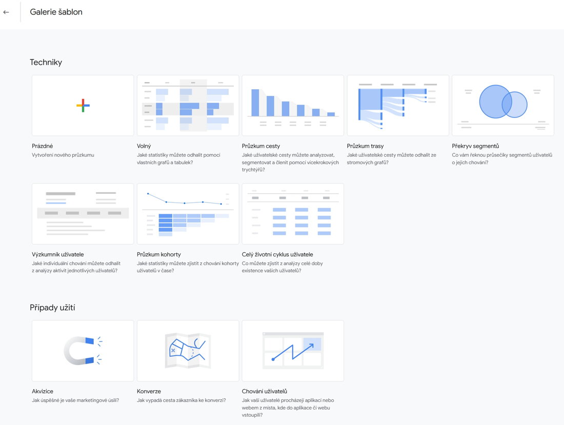 Průzkumy GA4 - galerie šablon
