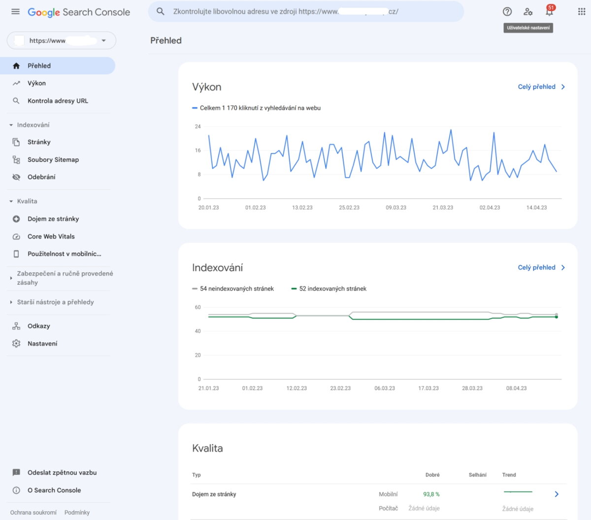 přehled v Google Search Console