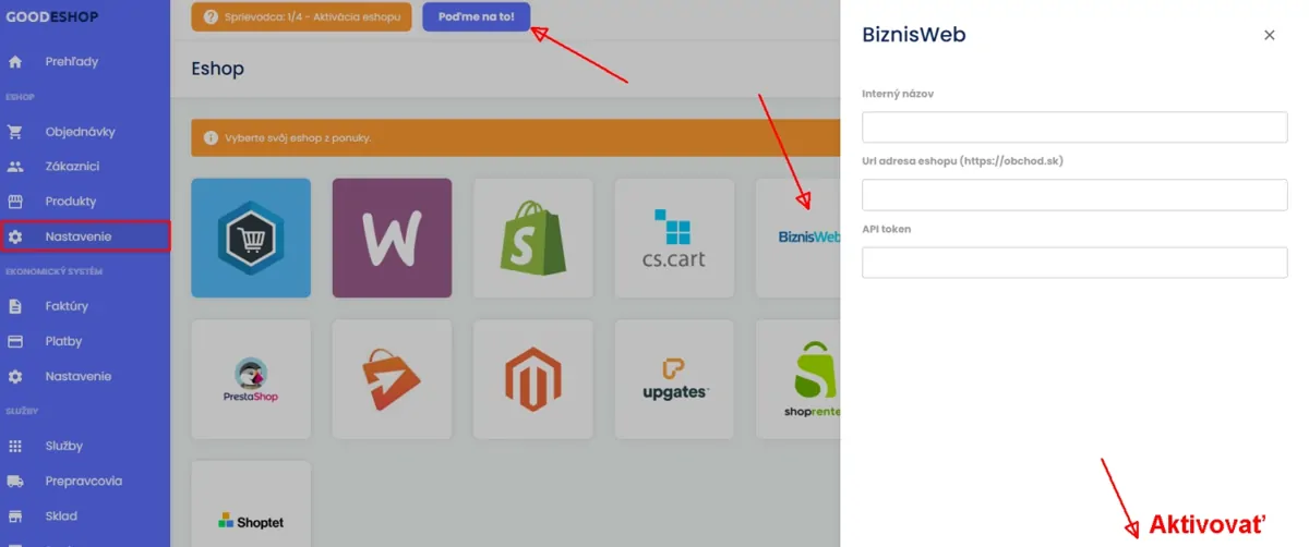Aktivace napojení ByznysWeb v  GoodEshop .cz