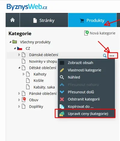 Hromadné přecenění konkrétní kategorie produktů v e-shopu - ByznysWeb.cz