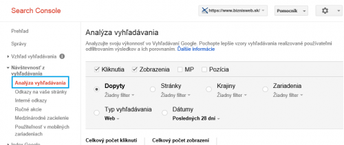 search console a seznam vyhledávaných slov