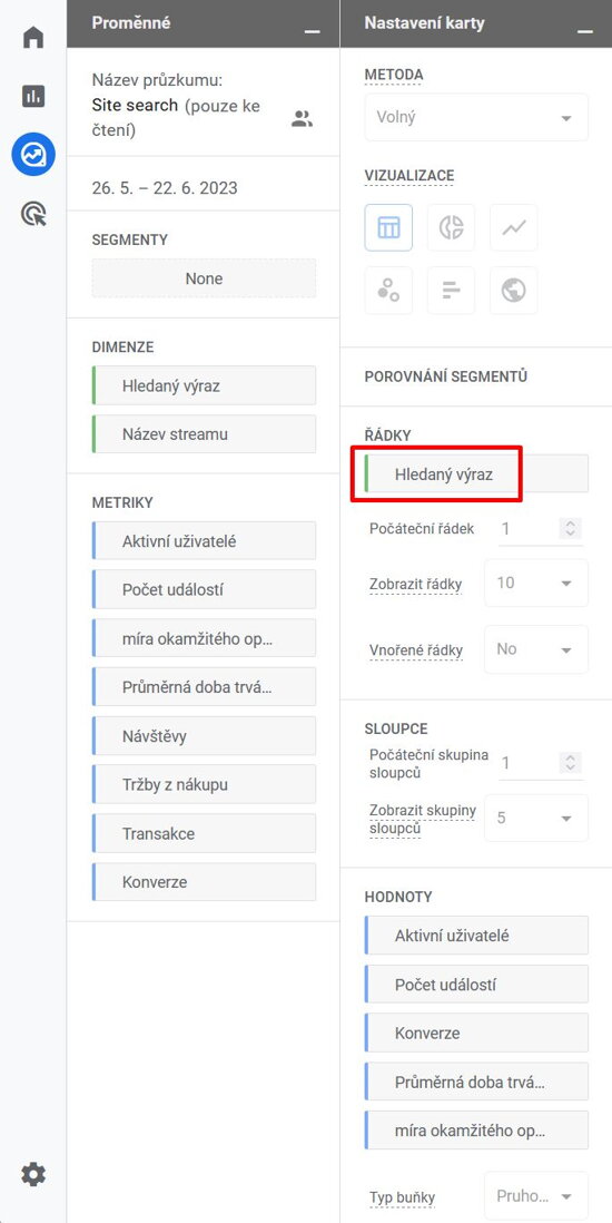 Google Analytics 4: nastavení průzkumu vyhledávání 