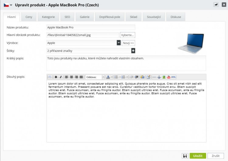 Jak vytvořit e-shop - jak upravit produkt