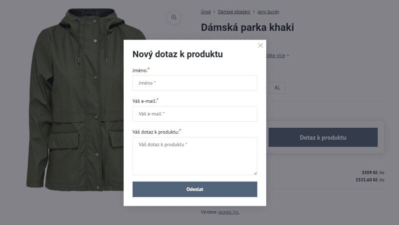 Formulář Dotaz na produkt