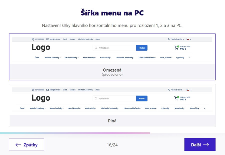 Šířka menu na PC