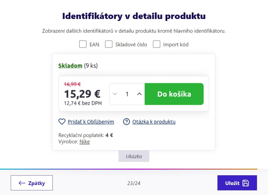 Volitelné zobrazení identifikátorů v detailu produktu