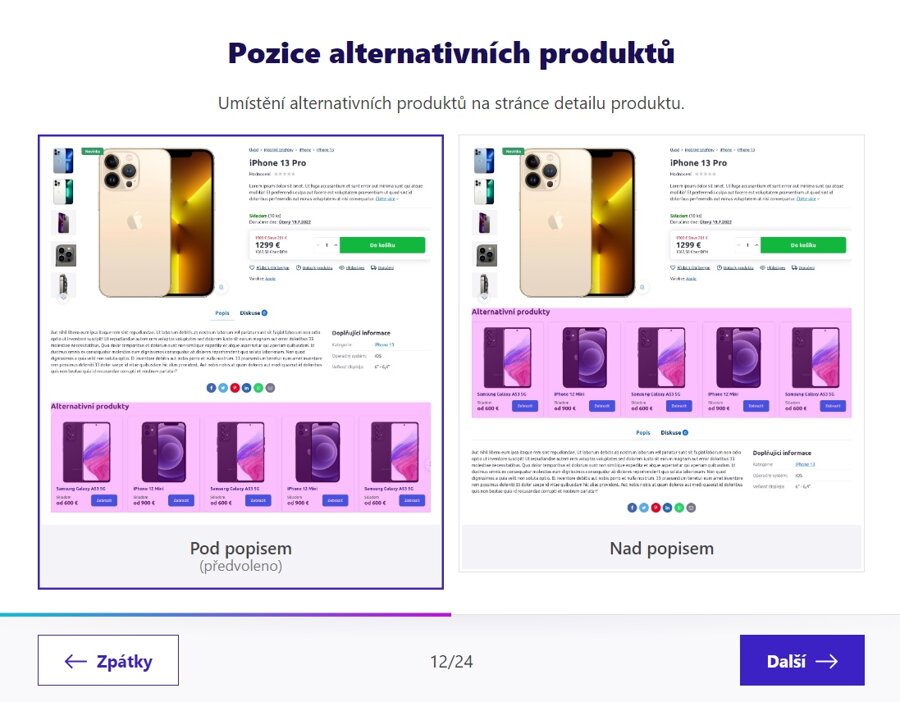 pozice alternativních produktů