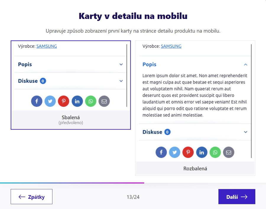 Karty v detailu produktu