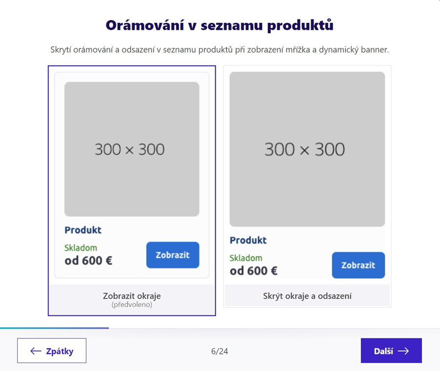 orámování v seznamu produktů