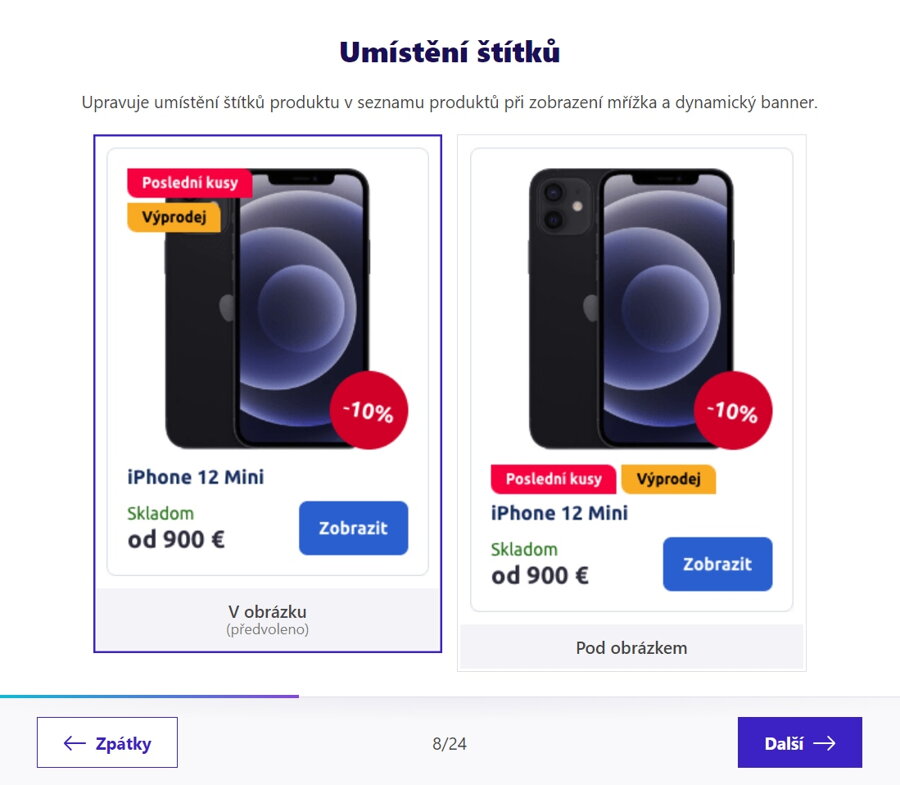 Umístění štítků v seznamu produktů v šabloně Verona | Byznysweb.cz