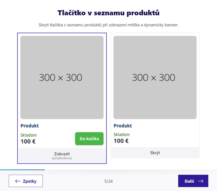 Tlačítko košík v seznamu produktů ano - ne, konfigurátor designu šablona Verona